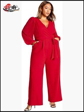Sheer Sleeve Jumpsuit with V-Neck and Functional Pockets